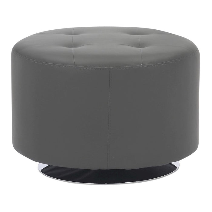 LumiSource Mason Round Swivel 26" Ottoman, Chrome Metal/Grey PU