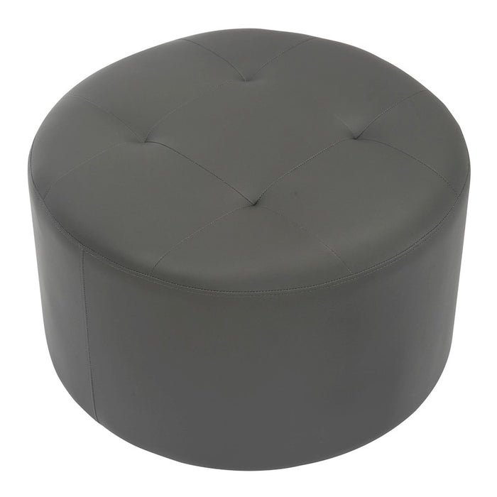 LumiSource Mason Round Swivel 26" Ottoman, Chrome Metal/Grey PU