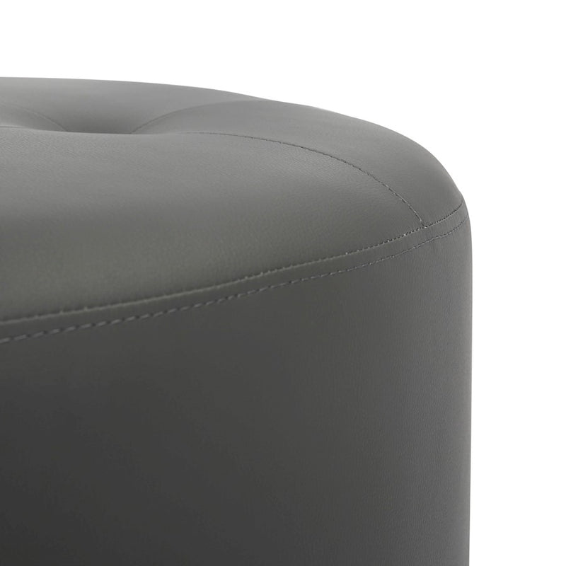 LumiSource Mason Round Swivel 26" Ottoman, Chrome Metal/Grey PU
