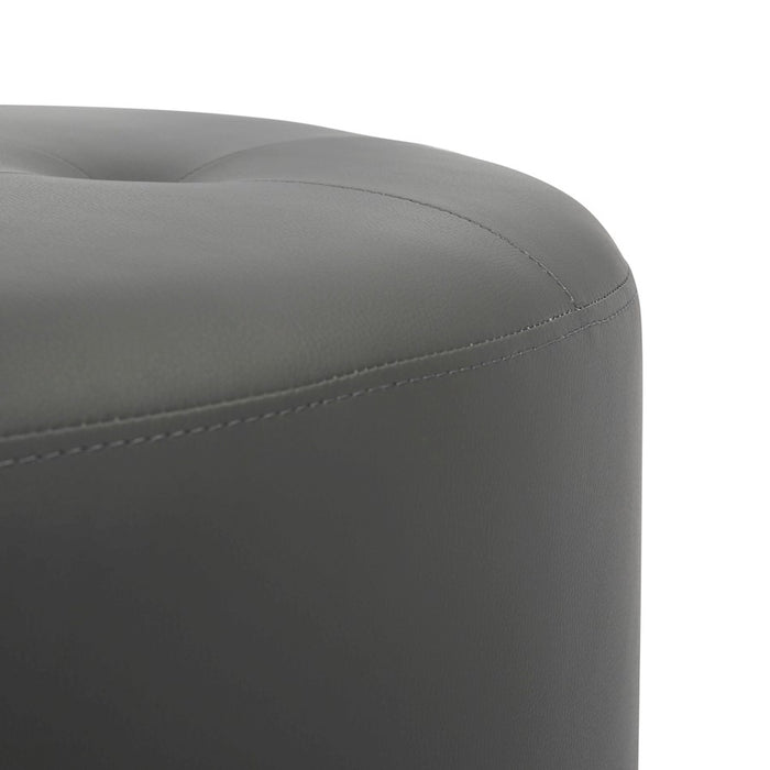 LumiSource Mason Round Swivel 26" Ottoman, Chrome Metal/Grey PU