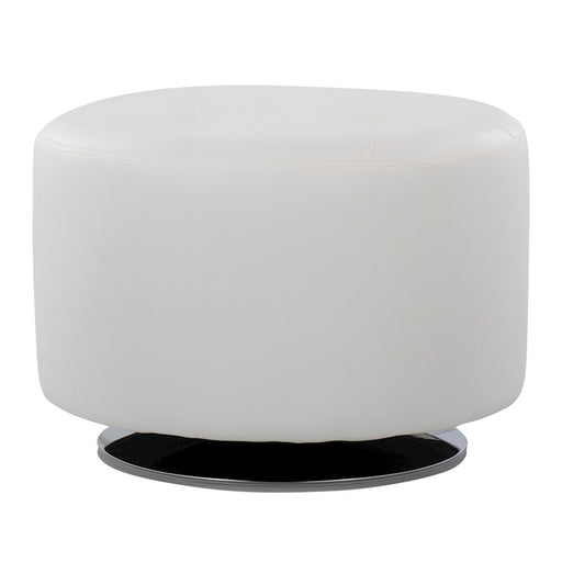 LumiSource Mason Round Swivel 26" Ottoman, Chrome Metal/White PU - OT-RNDSWVL26W