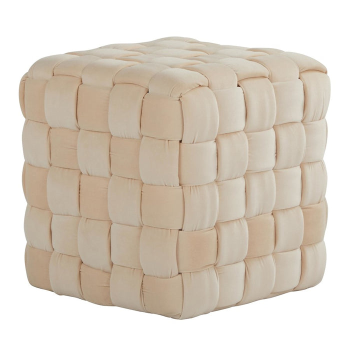 LumiSource Braided Square 16" Ottoman, Cream Velvet - OT-SQBRAID16VCR