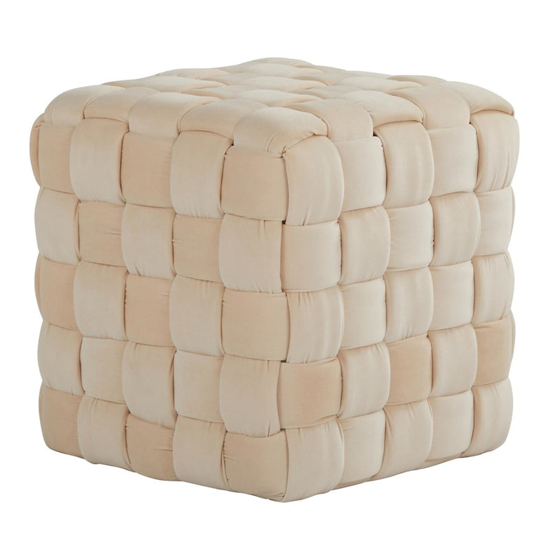 LumiSource Braided Square 16in Ottoman | Cream Velvet and Foam | Living Room & Entryway Seating | 16.5 x 16.5 x 16.5 in | Model OT-SQBRAID16VCR