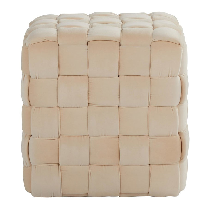LumiSource Braided Square 16in Ottoman | Cream Velvet and Foam | Living Room & Entryway Seating | 16.5 x 16.5 x 16.5 in | Model OT-SQBRAID16VCR