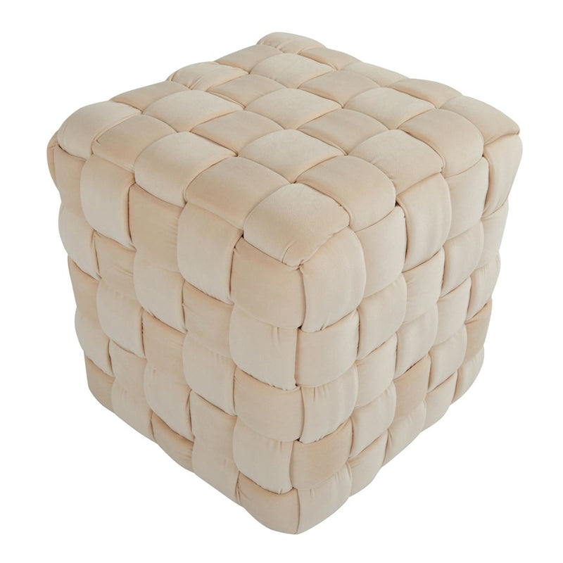 LumiSource Braided Square 16in Ottoman | Cream Velvet and Foam | Living Room & Entryway Seating | 16.5 x 16.5 x 16.5 in | Model OT-SQBRAID16VCR