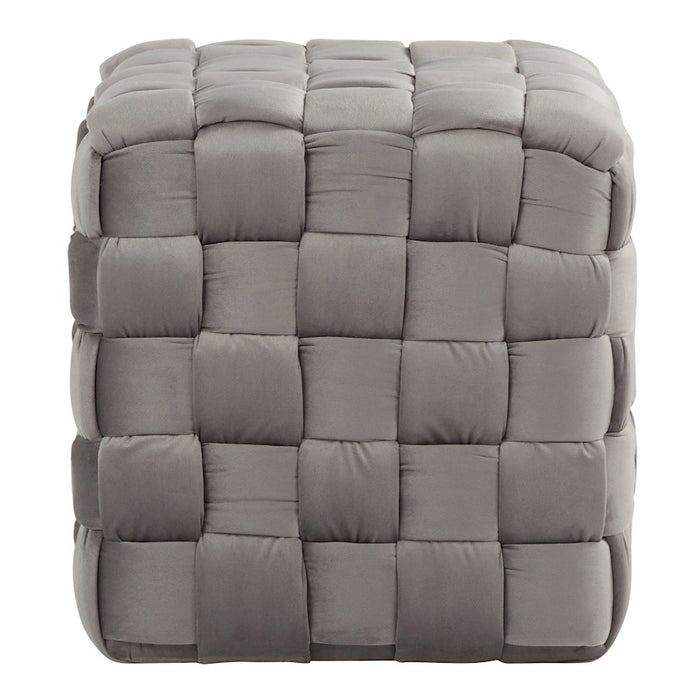LumiSource Braided Square 16" Ottoman, Dark Grey Velvet