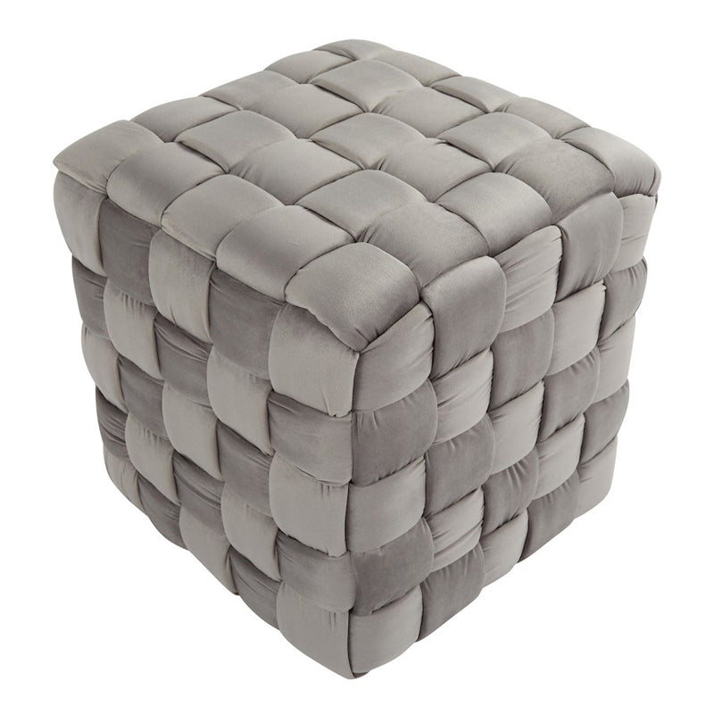 LumiSource Braided Square 16" Ottoman, Dark Grey Velvet