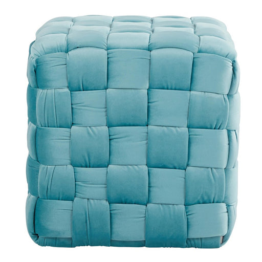 LumiSource Braided Square 16" Ottoman, Ice Blue Velvet