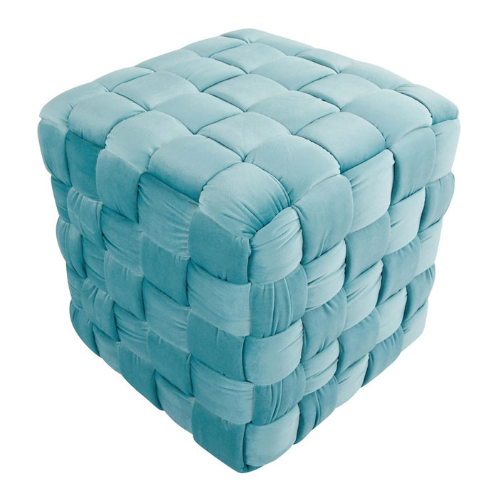 LumiSource Braided Square 16" Ottoman, Ice Blue Velvet