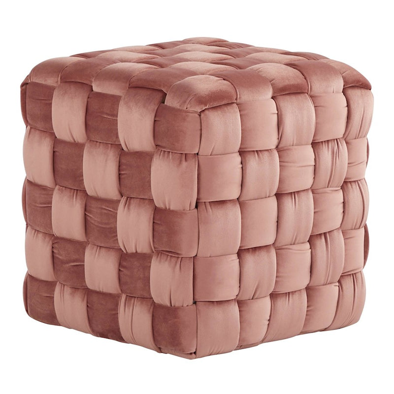 LumiSource Braided Square 16in Ottoman | Blush Pink Velvet & Foam | Living Room & Bedroom Footrest | 16.5 x 16.5 x 16.5 in | Model OT-SQBRAID16VPK