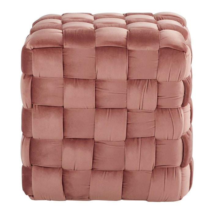 LumiSource Braided Square 16" Ottoman, Blush Pink Velvet