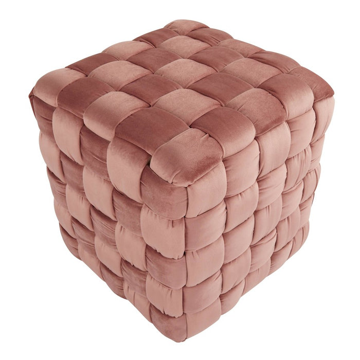 LumiSource Braided Square 16" Ottoman, Blush Pink Velvet