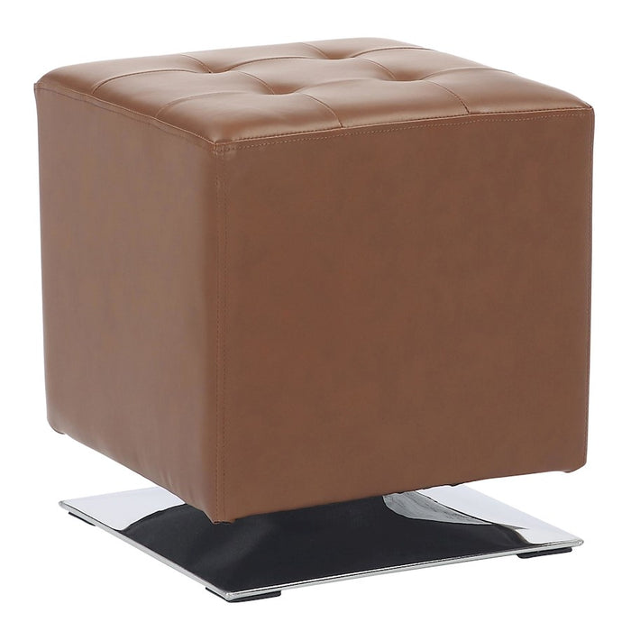 LumiSource Mason Square Swivel 16" Ottoman, Chrome/Camel PU - OT-SQSWVL16CAM