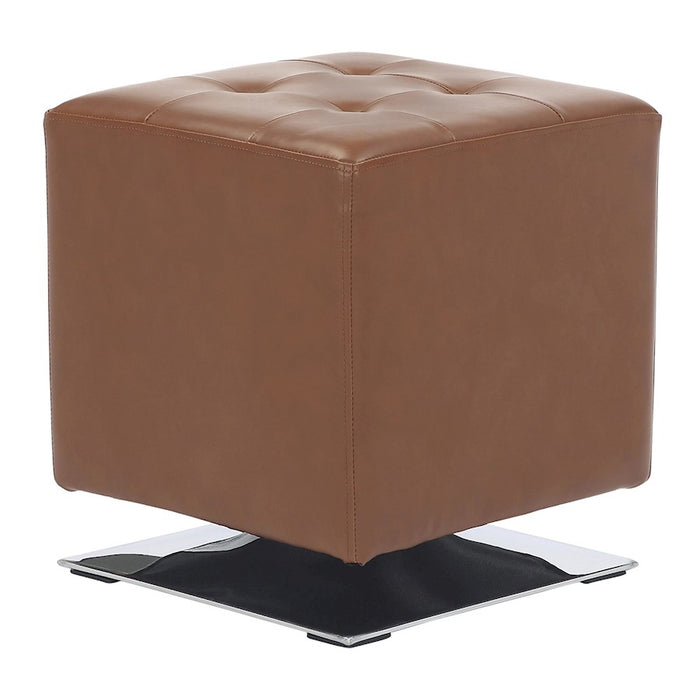 LumiSource Mason Square Swivel 16" Ottoman, Chrome/Camel PU