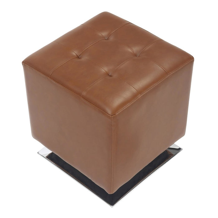 LumiSource Mason Square Swivel 16" Ottoman, Chrome/Camel PU