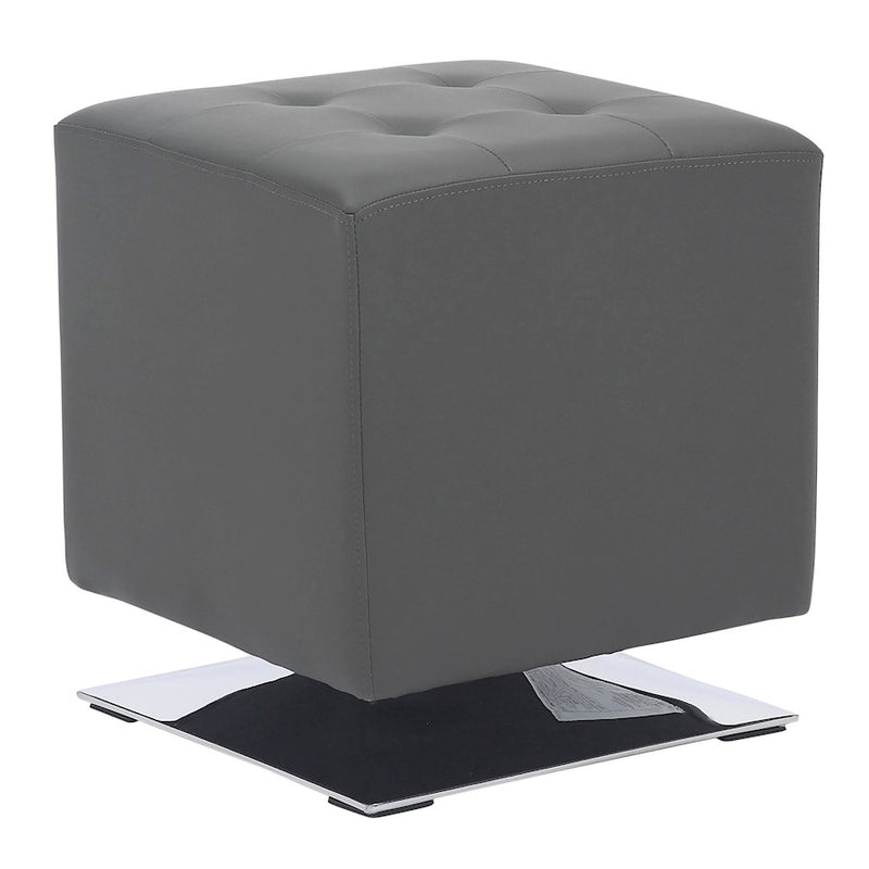 LumiSource Mason Square Swivel 16" Ottoman, Chrome Metal/Grey PU - OT-SQSWVL16GY