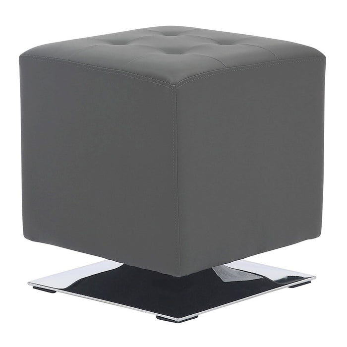 LumiSource Mason Square Swivel 16" Ottoman, Chrome Metal/Grey PU