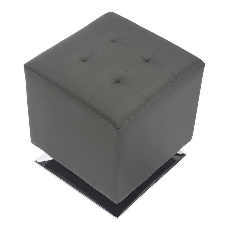 LumiSource Mason Square Swivel 16" Ottoman, Chrome Metal/Grey PU