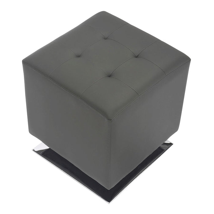 LumiSource Mason Square Swivel 16" Ottoman, Chrome Metal/Grey PU