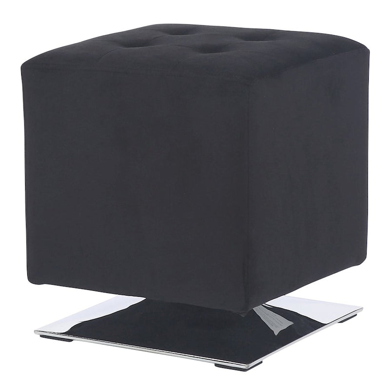 LumiSource Mason Square Swivel 16" Ottoman, Chrome/Black Velvet