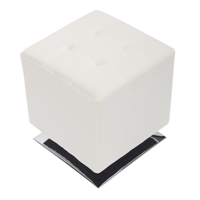 LumiSource Mason Square Swivel 16" Ottoman, Chrome/Cream Velvet