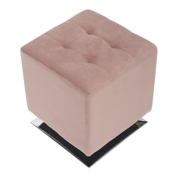 LumiSource Mason Square Swivel 16" Ottoman, Chrome/Blush Velvet