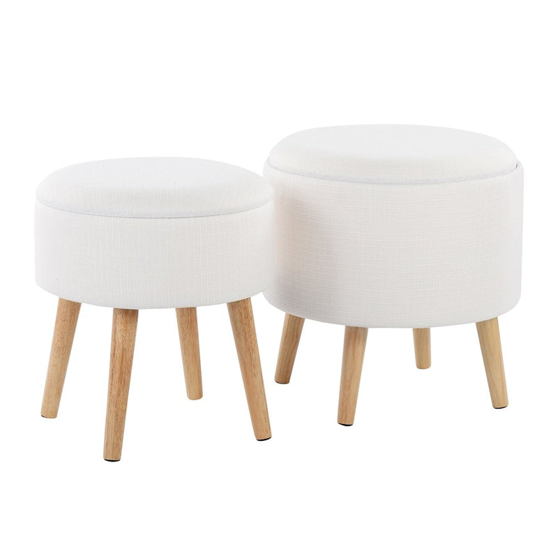 LumiSource Tray Storage Ottoman Set, Natural Wood/Cream Fabric - OT-STORNESTNACR