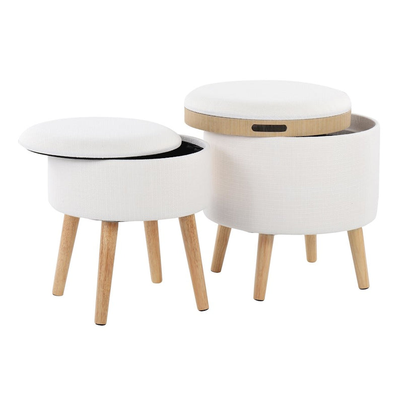 LumiSource Tray Storage Ottoman Set, Natural Wood/Cream Fabric