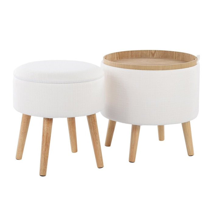 LumiSource Tray Storage Ottoman Set, Natural Wood/Cream Fabric