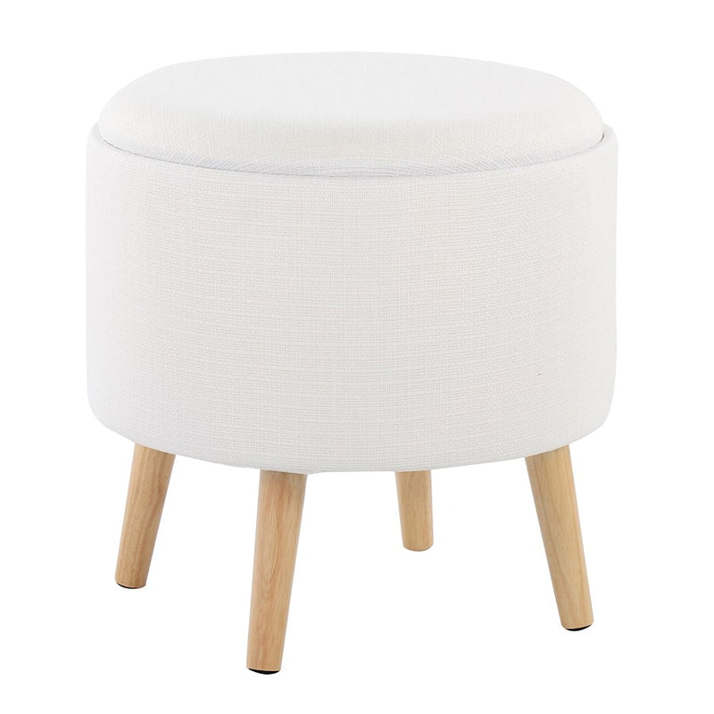 LumiSource Tray Storage Ottoman Set, Natural Wood/Cream Fabric