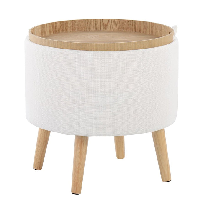 LumiSource Tray Storage Ottoman Set, Natural Wood/Cream Fabric