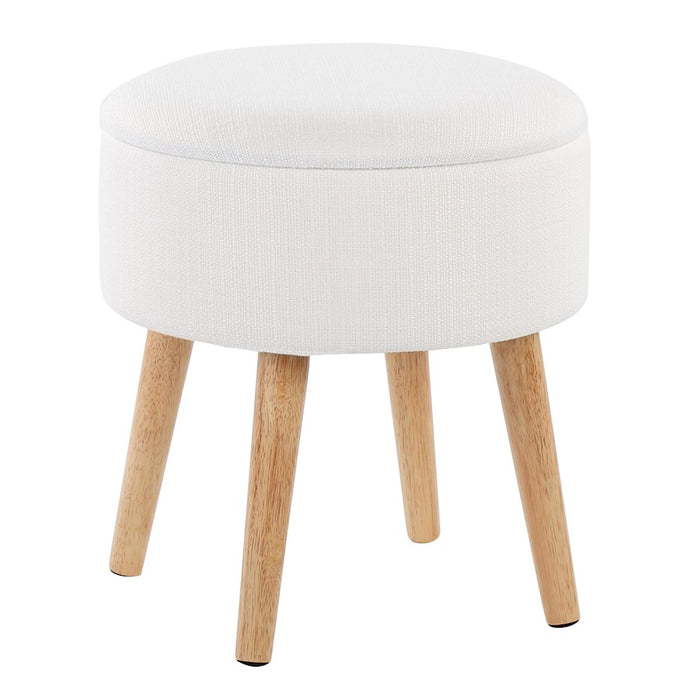 LumiSource Tray Storage Ottoman Set, Natural Wood/Cream Fabric