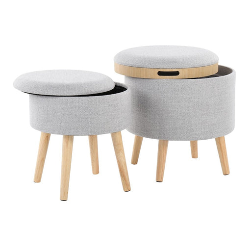 LumiSource Tray Storage Ottoman Set, Natural Wood/Light Grey