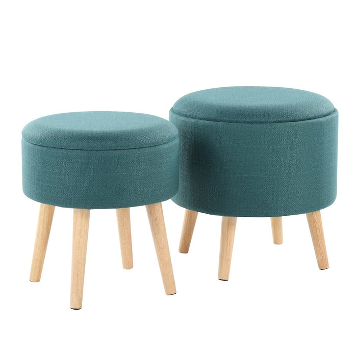 LumiSource Tray Storage Ottoman Set, Natural Wood/Teal Fabric - OT-STORNESTNATL