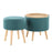 LumiSource Tray Storage Ottoman Set, Natural Wood/Teal Fabric