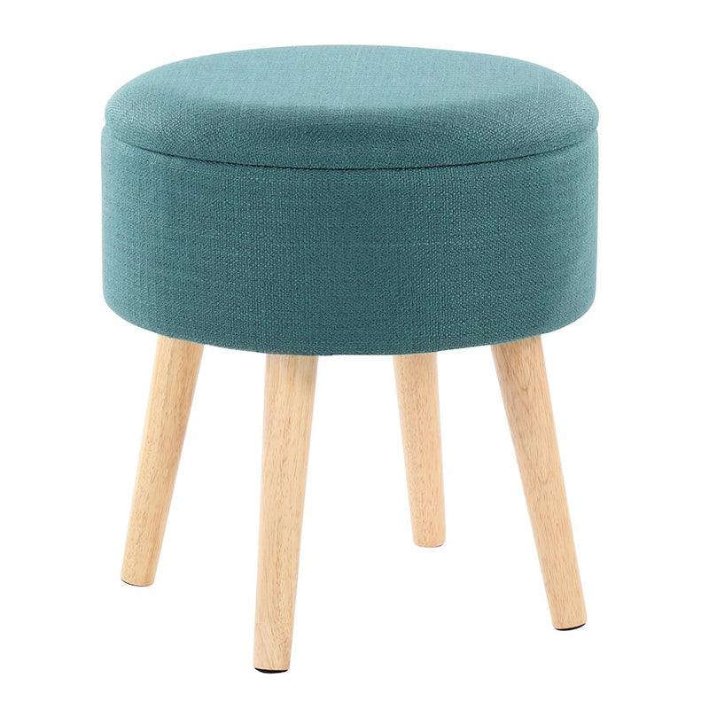 LumiSource Tray Storage Ottoman Set, Natural Wood/Teal Fabric