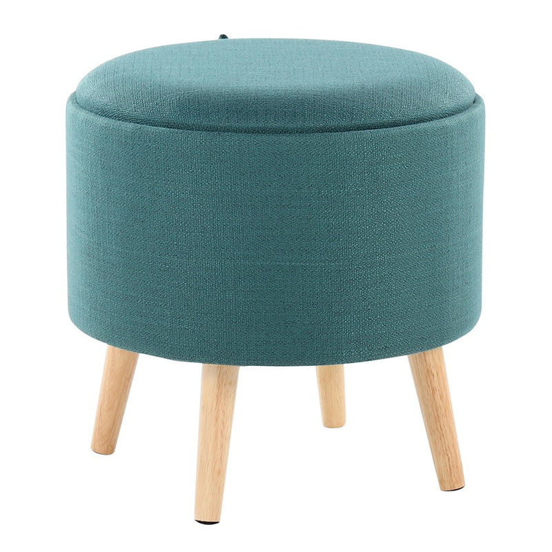 LumiSource Tray Storage Ottoman Set, Natural Wood/Teal Fabric