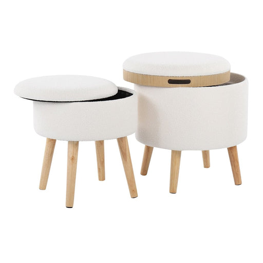 LumiSource Tray Storage Ottoman Set, Natural/Textured Cream