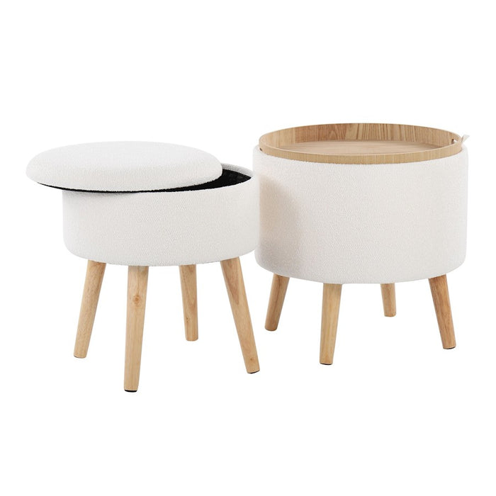 LumiSource Tray Storage Ottoman Set, Natural/Textured Cream