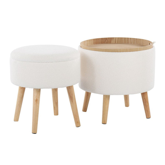 LumiSource Tray Storage Ottoman Set, Natural/Textured Cream