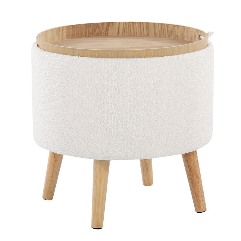 LumiSource Tray Storage Ottoman Set, Natural/Textured Cream