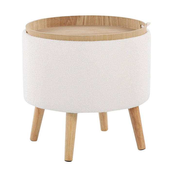 LumiSource Tray Storage Ottoman Set, Natural/Textured Cream
