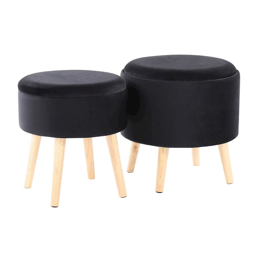 LumiSource Tray Storage Ottoman Set, Natural/Black Velvet - OT-STORNESTNAVBK