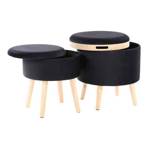LumiSource Tray Storage Ottoman Set, Natural/Black Velvet