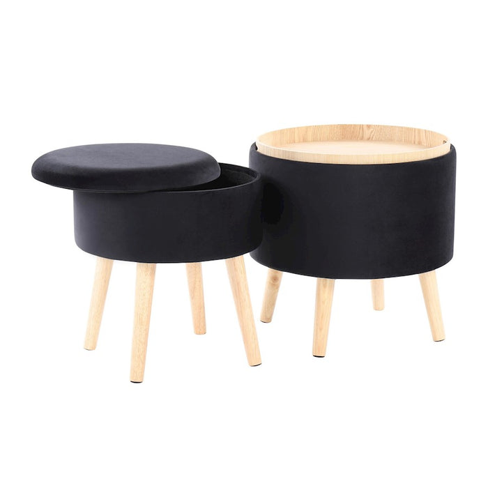 LumiSource Tray Storage Ottoman Set, Natural/Black Velvet