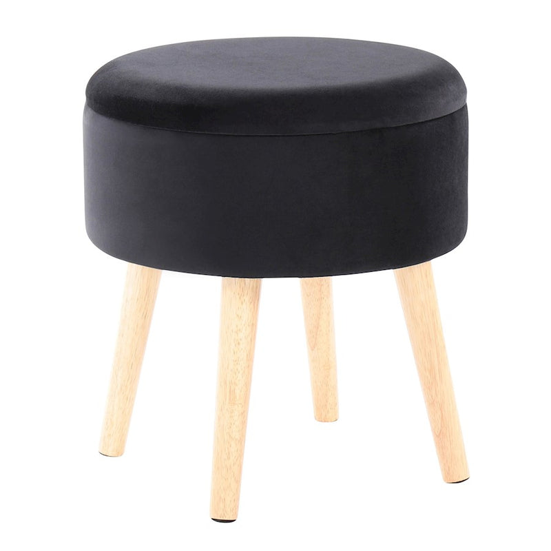 LumiSource Tray Storage Ottoman Set, Natural/Black Velvet
