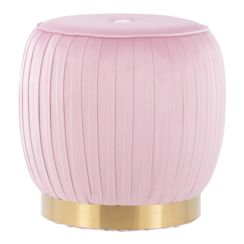 LumiSource Tania Ottoman in Gold Steel/Pink Velvet - OT-TANIAAUVPK