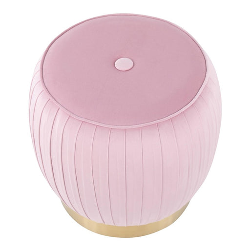LumiSource Tania Ottoman in Gold Steel/Pink Velvet