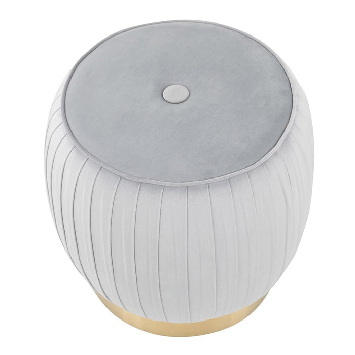 LumiSource Tania Ottoman in Gold Steel/Silver Velvet