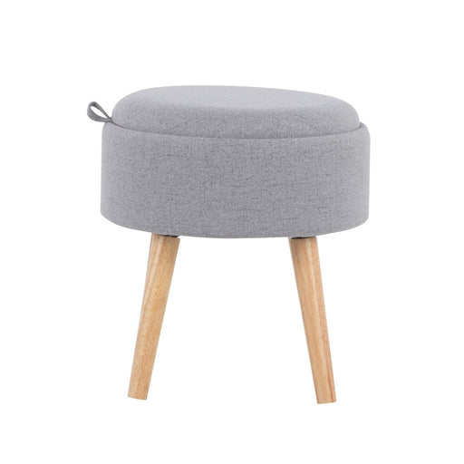LumiSource Tray Stool in Natural Wood/Grey Fabric